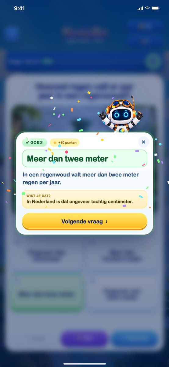 Uitleg na een goed antwoord met confetti